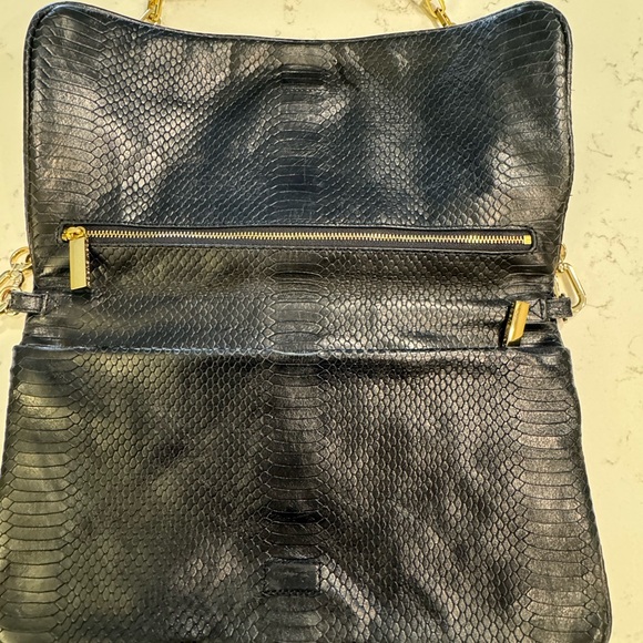 Tory Burch Reva Clutch Blue Leather Snakeskin Print Chain Handbag bag RARE - Picture 2 of 12